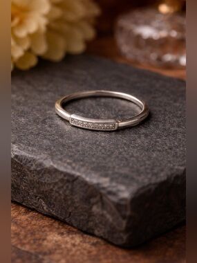 Minimalist 925 Sterling Bar Ring • Size 7.75–8 • Dainty CZ Accent